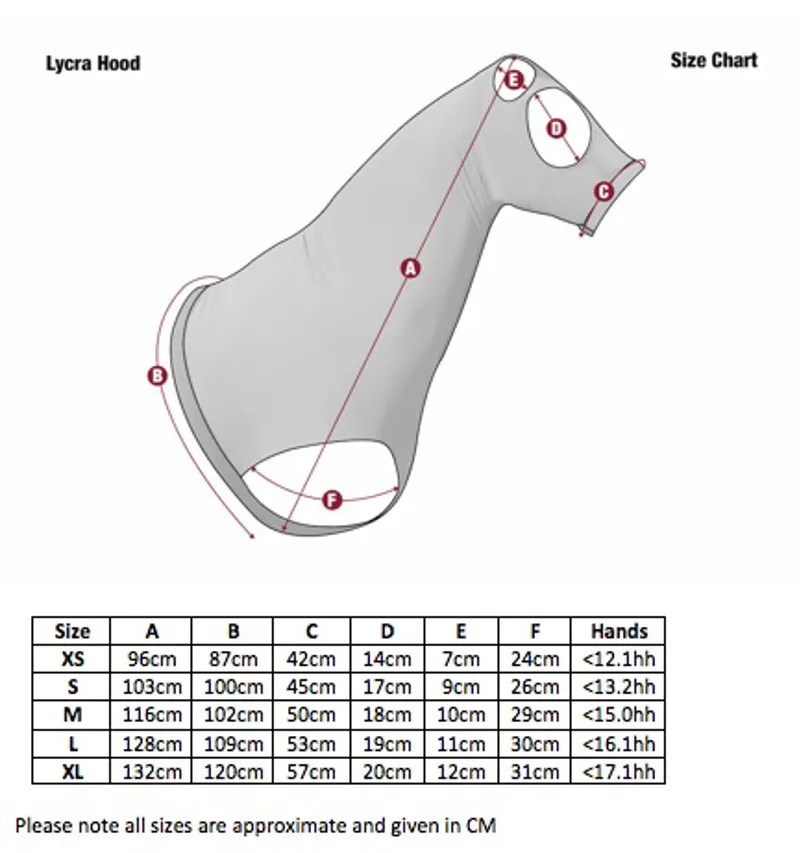 LeMieux Lycra Hood Size Chart